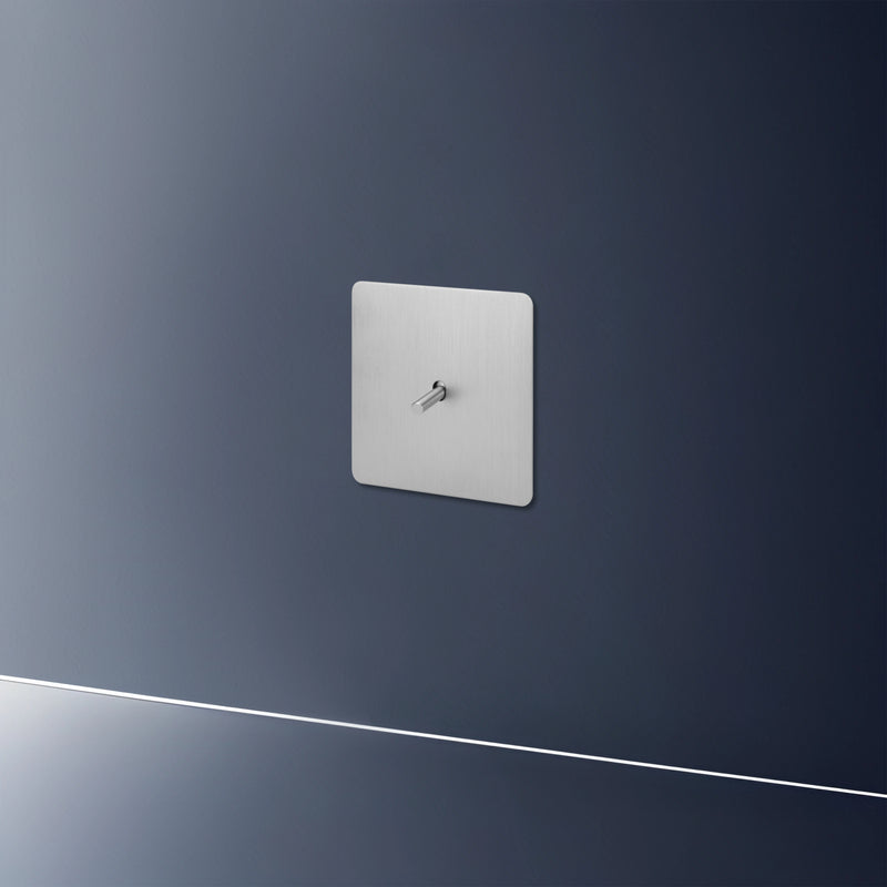 Interrupteur simple 1 voie en acier gris clair brossé bords arrondis