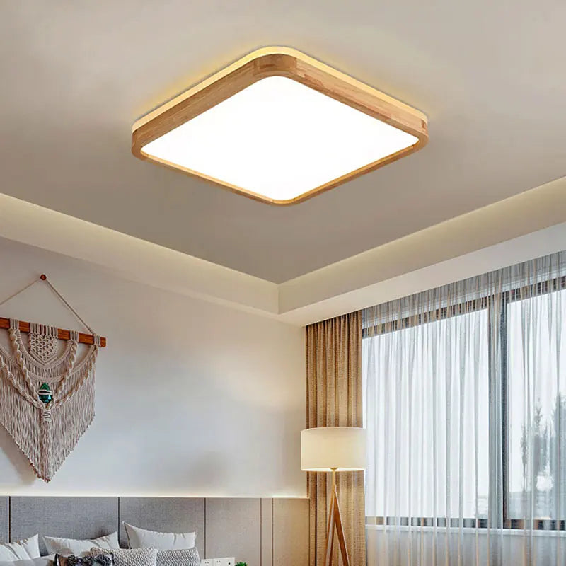 plafonnier en bois moderne avec télécommande intelligente et éclairage LED - vue 3 sur 13
