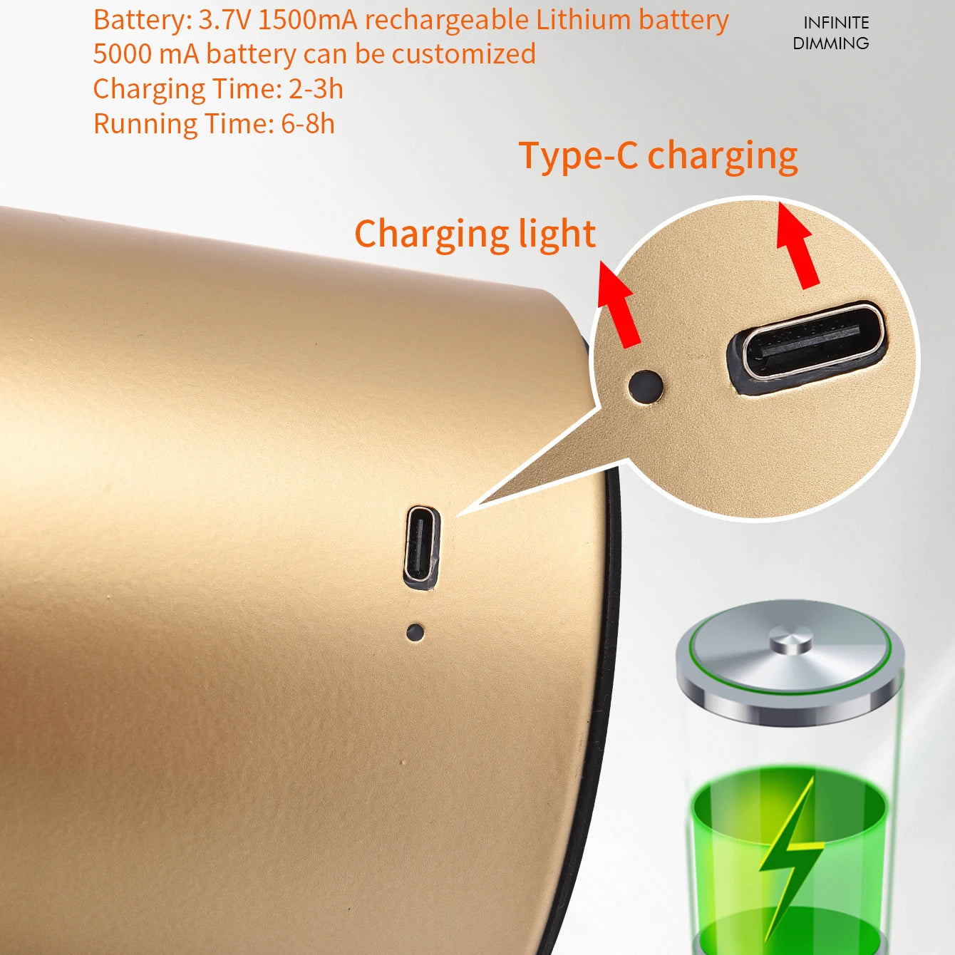 Lampe de table Portable lampe champignon led rechargeable interrupteur tactile veilleuse salle à manger chambre lampe de chevet - vue 4 sur 9