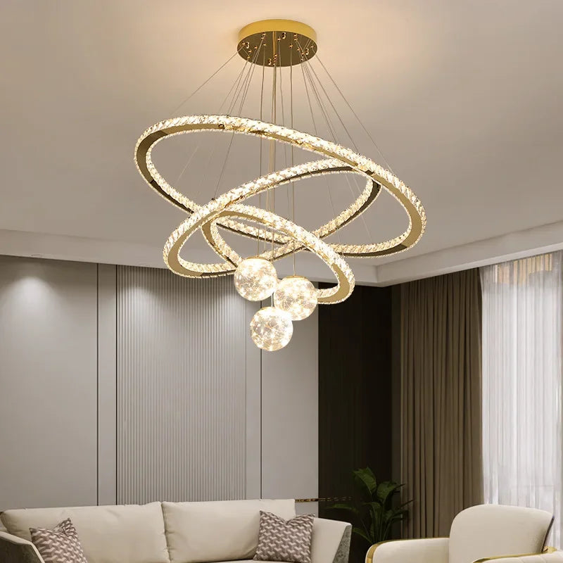 lustre moderne en cristal à led avec finition dorée étoile - vue 5 sur 13