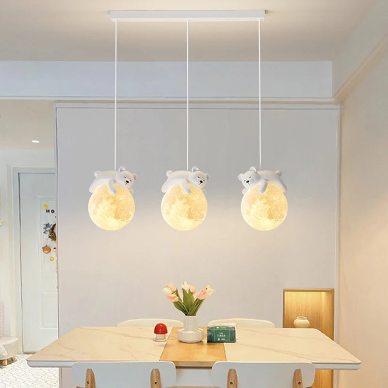 Suspension ours chevet enfant 3d lune lapin blanc veilleuse - vue 6 sur 10