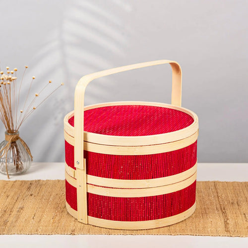 panier en bambou tressé portable pour pique-nique et repas - vue 7 sur 7