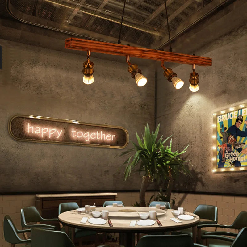 Rétro loft industriel bar lustre restaurant hot pot café lustre en bois magasin de vêtements fond mur spot