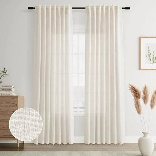 Voilage effet lin extra long fenêtres plafond haut - vue 2 sur 10