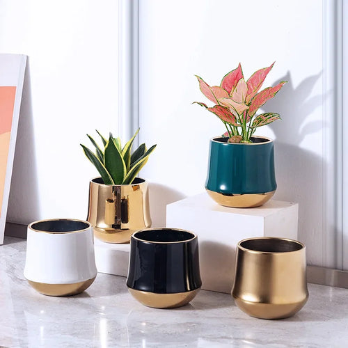 pot de fleurs en céramique doré pour décoration intérieure moderne - vue 2 sur 14
