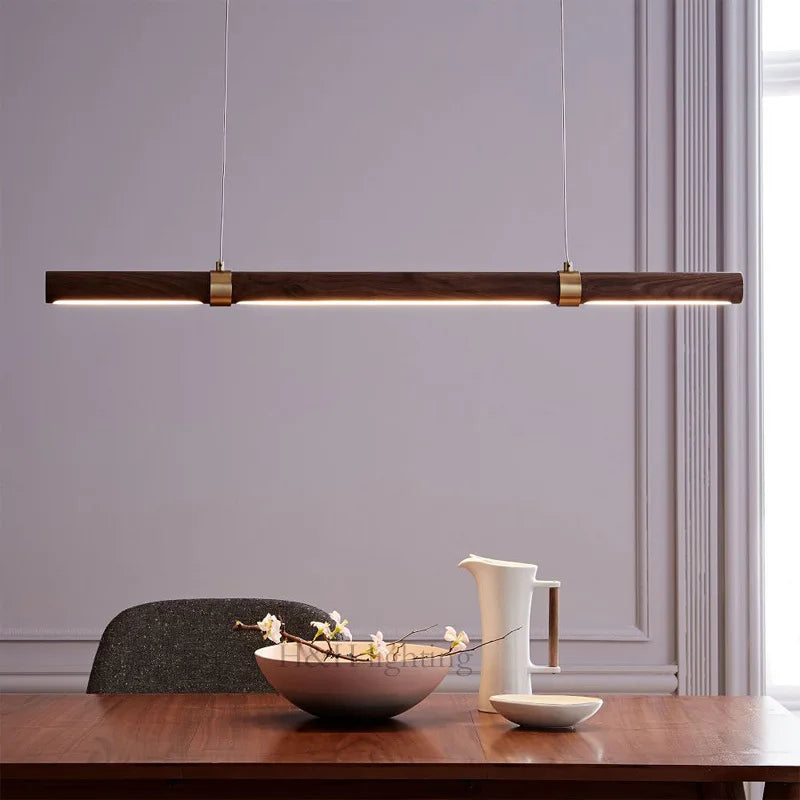 suspension LED minimaliste imitation bois métal hauteur réglable - vue 4 sur 9
