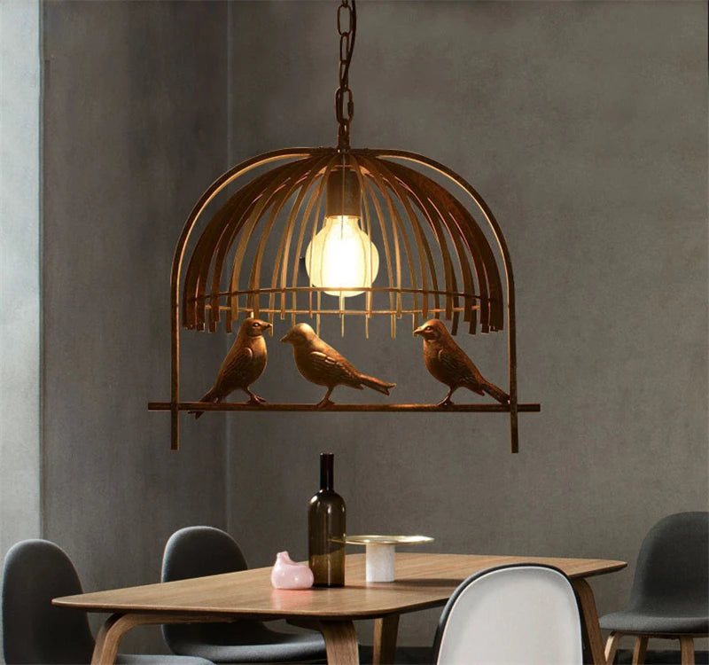 lustre cage à oiseaux en fer forgé pour café et bar