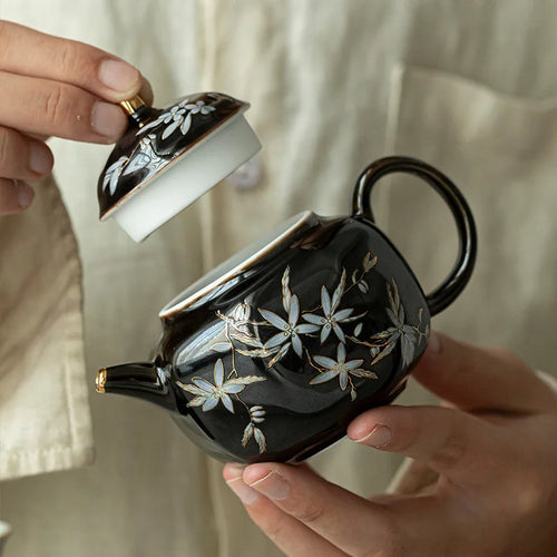 Théière rétro kung fu céramique motif floral abricot