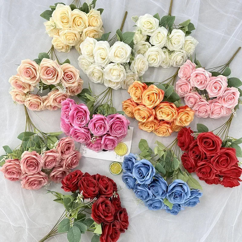 bouquet de roses artificielles en soie pour décoration de mariage