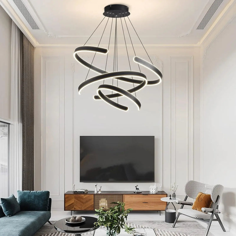 Lustre design minimaliste anneaux LED ouverts