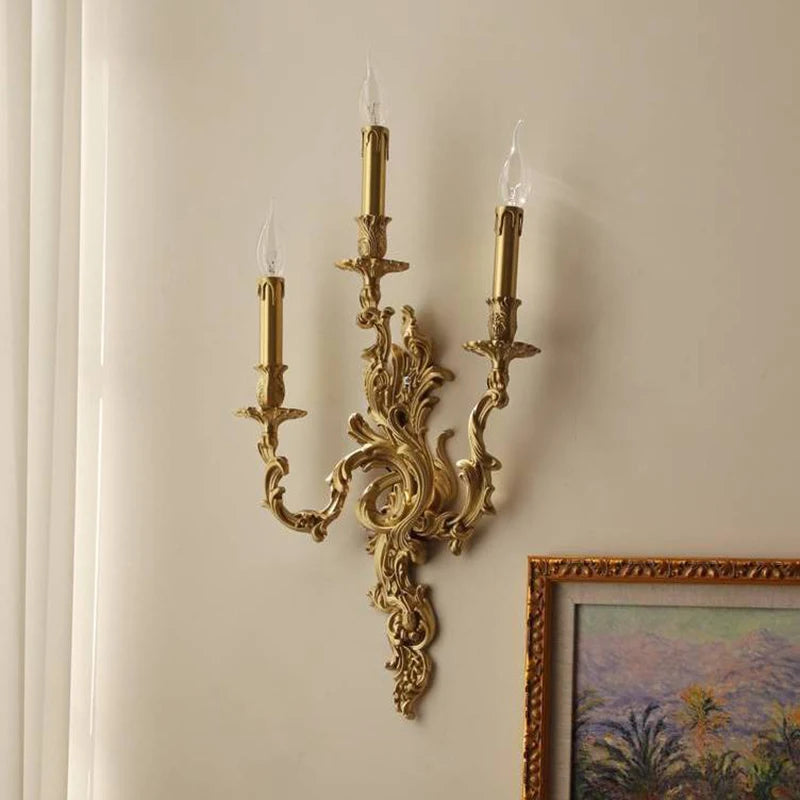 applique murale vintage rococo en laiton et cuivre