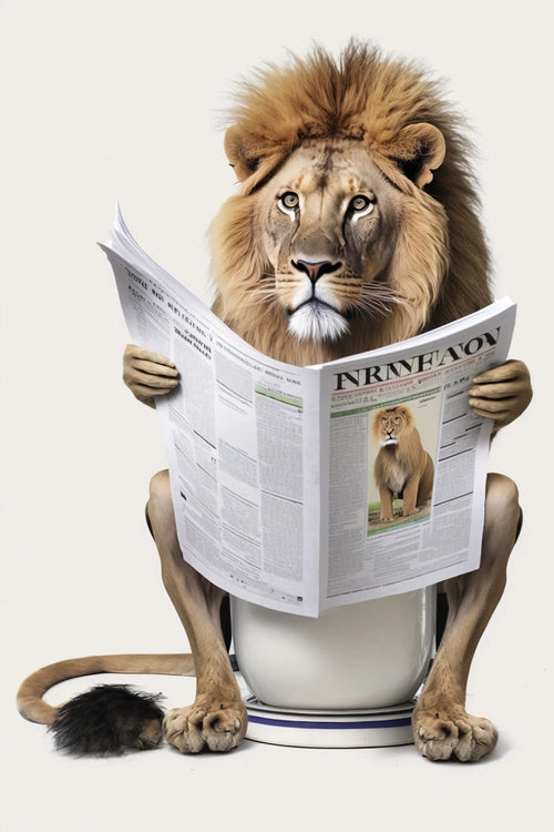 décoration murale humoristique animaux sur toilettes lisant le journal