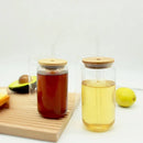 Tasse verre borosilicate forme canette couvercle bambou paille