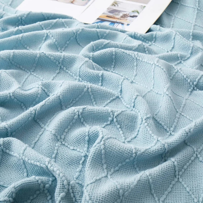 Plaid tricoté jacquard à pompons style nordique décoratif - vue 4 sur 7