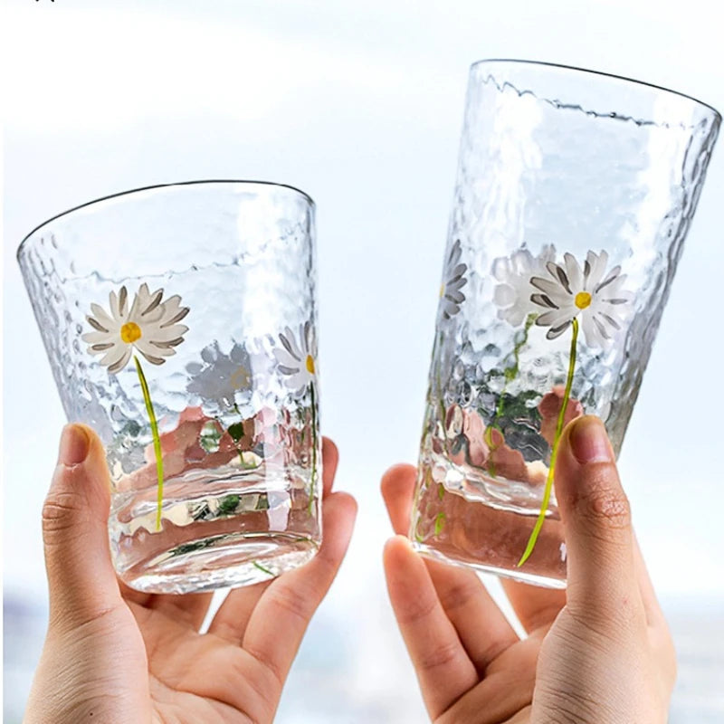 verre martelé motif marguerite pour boissons résistant chaleur - vue 2 sur 7