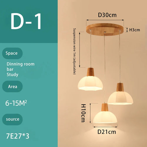 lustre en bois massif et verre luminaire suspendu - vue 9 sur 15