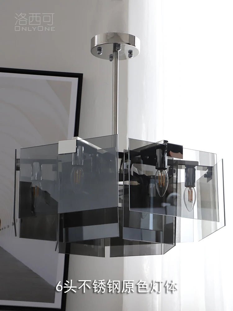 Nordic Minimalist Glass Chandelier with Black Creative Living Room  Bedroom, Dining Room, Italian Lighting Fixtures - vue 3 sur 6