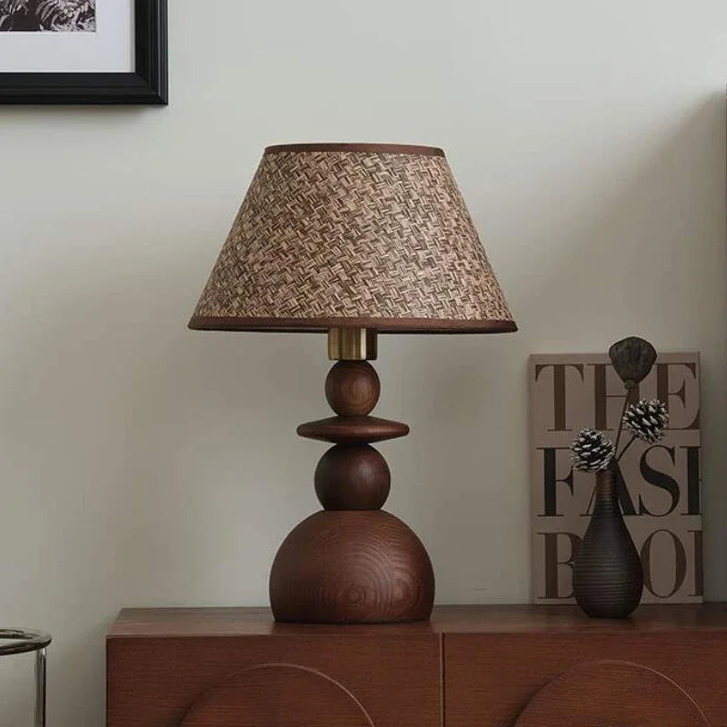 lampe de table médiévale en bois massif design rétro simple - vue 7 sur 9