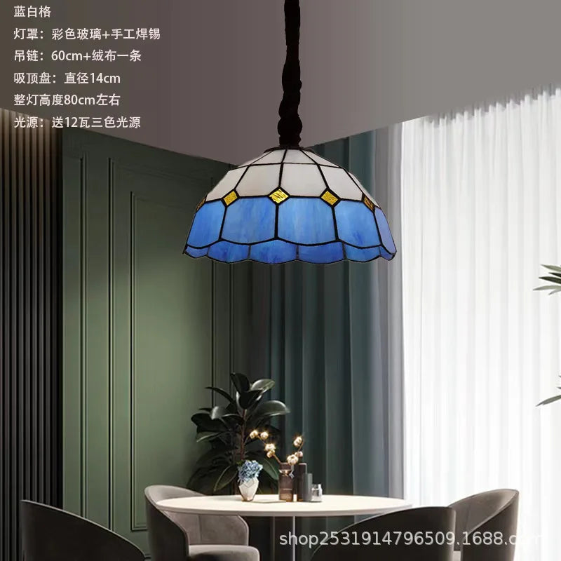 lustre rétro en verre teinté style méditerranéen pour restaurant et hall - vue 15 sur 18