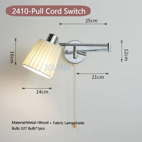 applique murale moderne bras pivotant led en tissu plissé métal - vue 23 sur 23
