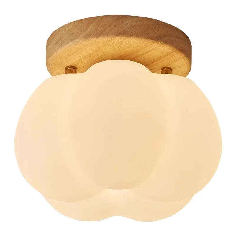Walnut Wood Roll Molded Pumpkin, Wabi Sabi Modern, Flush Ceiling light fixture for Entrance Hall, Corridor, Balcony, Entrance - vue 6 sur 10