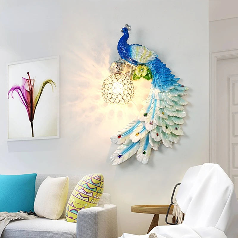 applique murale moderne en résine de paon vintage dorée - vue 3 sur 23