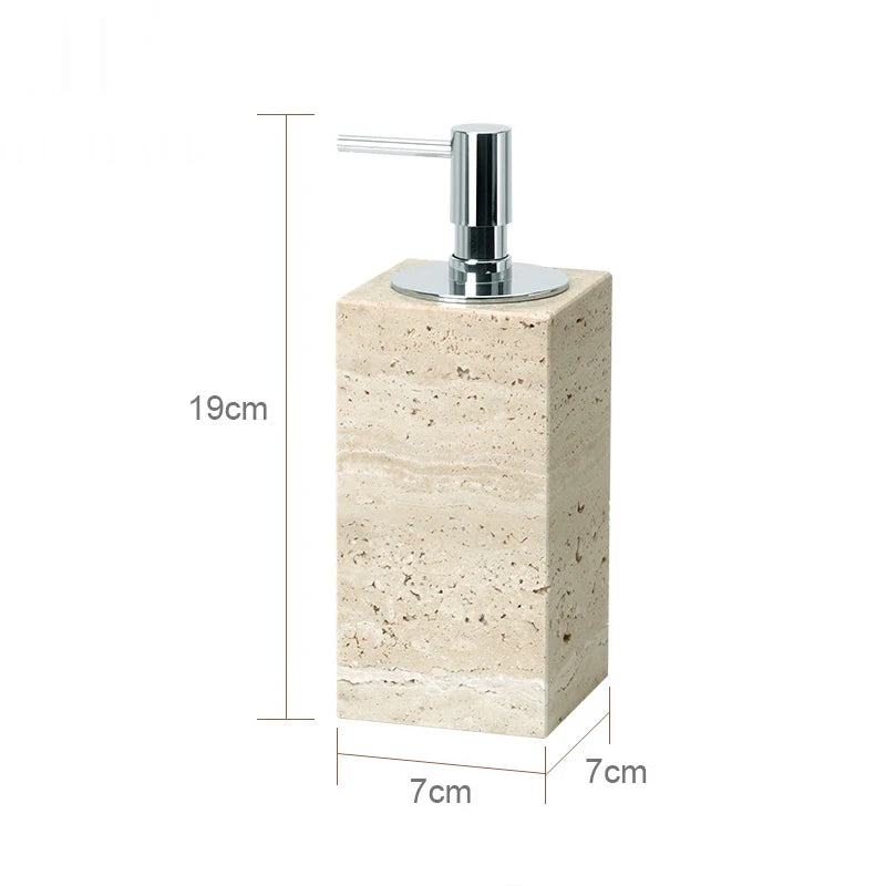 ensemble accessoires salle de bain en travertin beige naturel - vue 16 sur 28