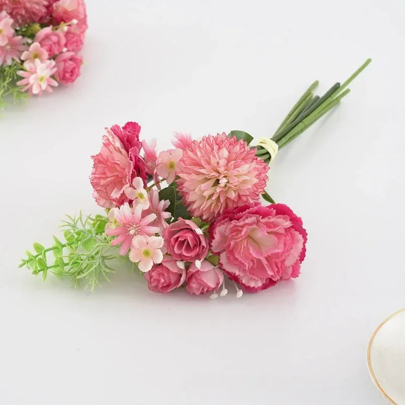bouquet de roses et œillets en soie décoration florale festive - vue 10 sur 11