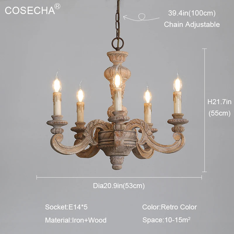 lustre vintage en bois éclairage art déco nordique rétro - vue 8 sur 12
