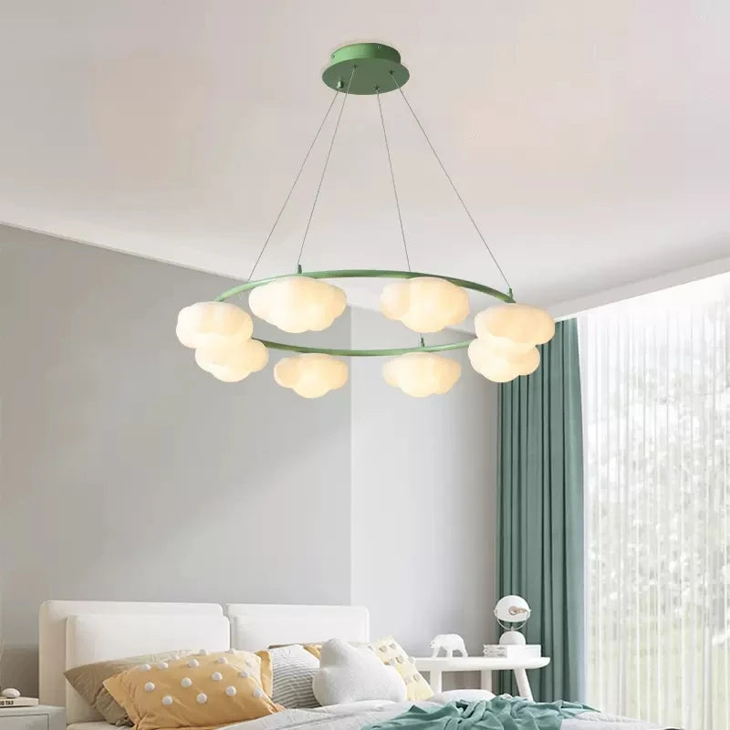 Lampe lustre nuage vert télécommande salle manger