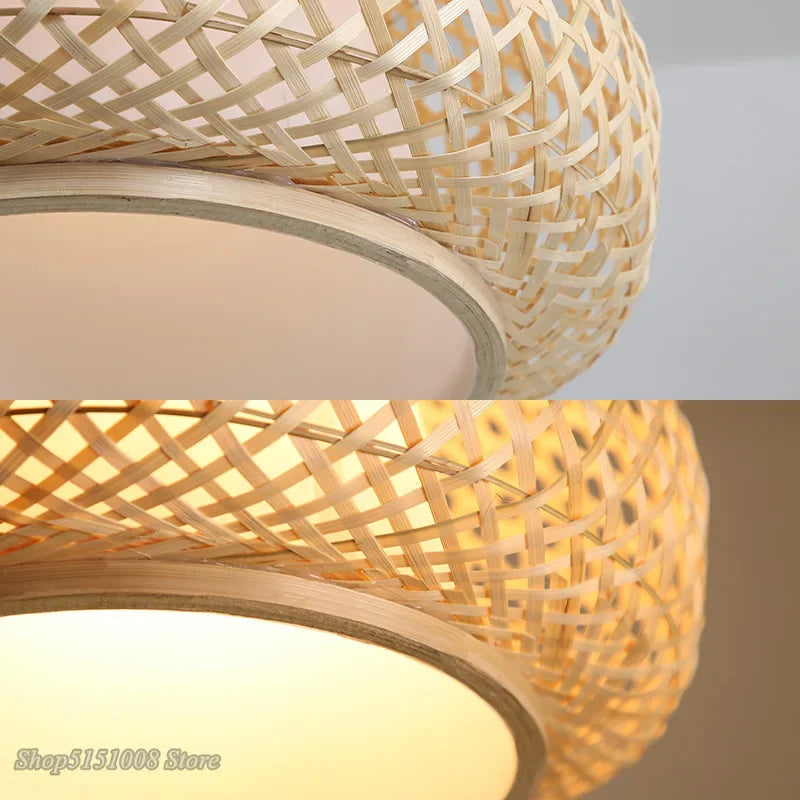 lustre en bambou tricoté à la main suspension décorative pour maison - vue 7 sur 10