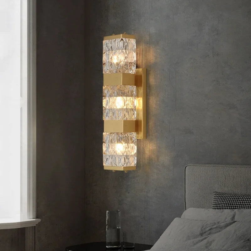applique murale moderne en cristal clair avec acier inoxydable doré - vue 3 sur 7