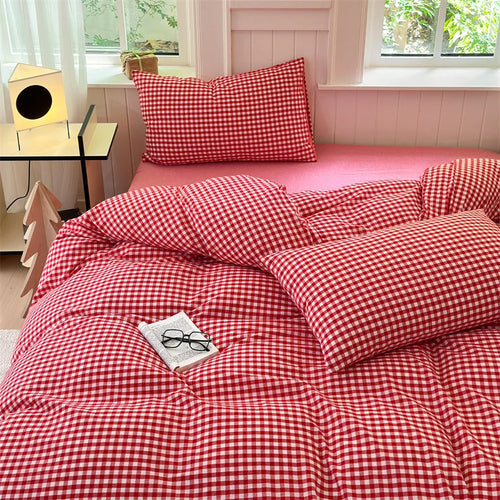 housse de couette en coton lavée à carreaux douce et confortable