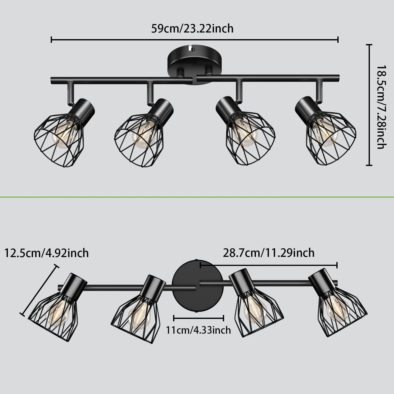Plafonnier LED 4 voies rotatif - Lumières noires/blanches - Luminaires de plafond - Cage métallique pour plafond E14 - Spot de plafond