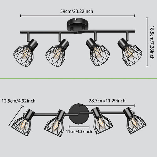 Plafonnier LED 4 voies rotatif - Lumières noires/blanches - Luminaires de plafond - Cage métallique pour plafond E14 - Spot de plafond
