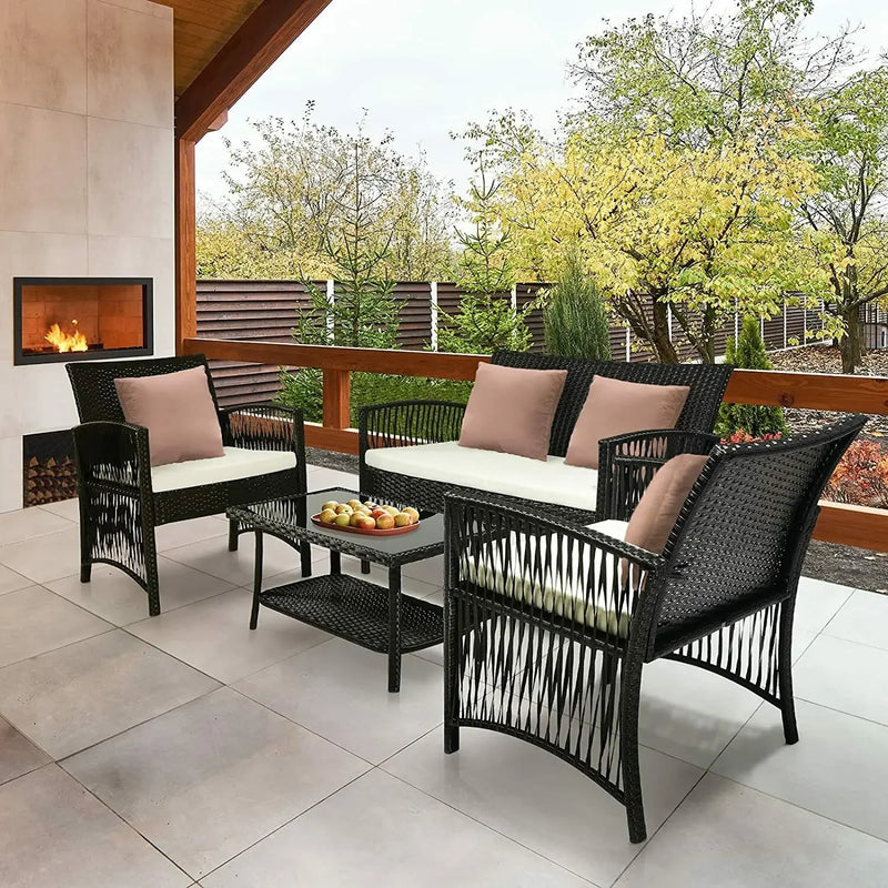 ensemble de mobilier de jardin en rotin synthétique 4 pièces