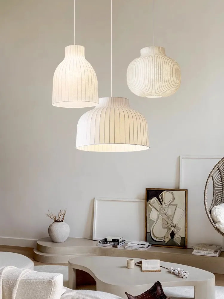 Nordique minimaliste Wabi Sabi soie tissu Led lustre Simple salle à manger suspension lumières décoratif livre lampe bureau Suspension