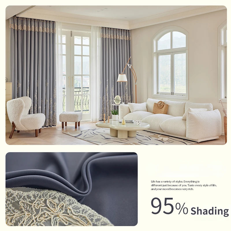 Rideau occultant motif floral style simple salon chambre - vue 8 sur 12
