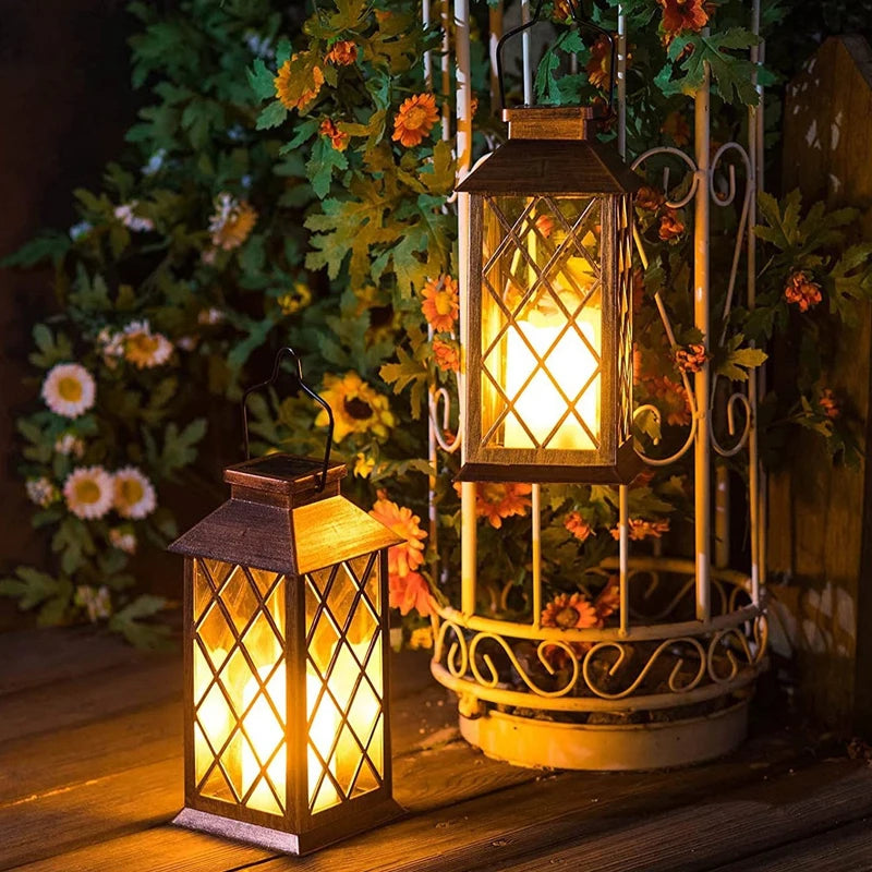 Lampe LED solaire européenne rétro électronique bougie lanterne crépuscule à l'aube lampe décorative solaire pour intérieur extérieur jardin terrasse - vue 5 sur 9