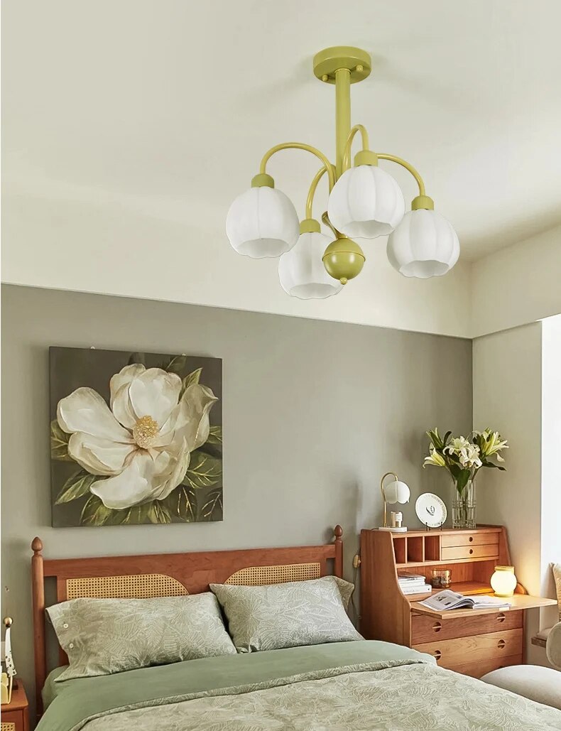 lustre chambre coucher style citrouille pastorale verre - vue 4 sur 7