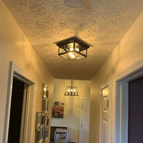 plafonnier carré rétro en fer style américain pour décoration intérieure