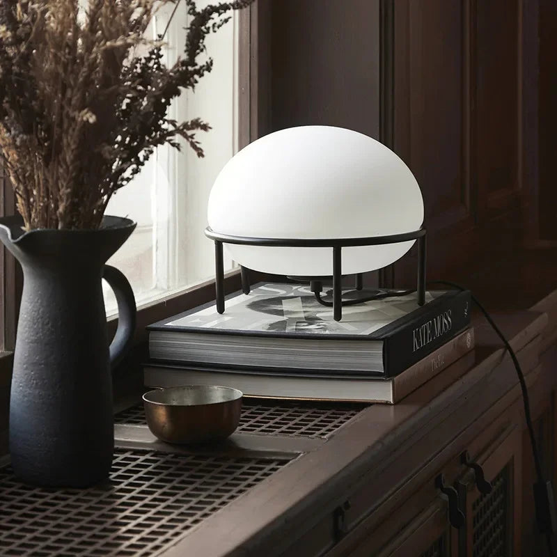 Demark Table Lamp Artistic White Glass Ball Desk Light for Bedroom Living Room - vue 4 sur 6