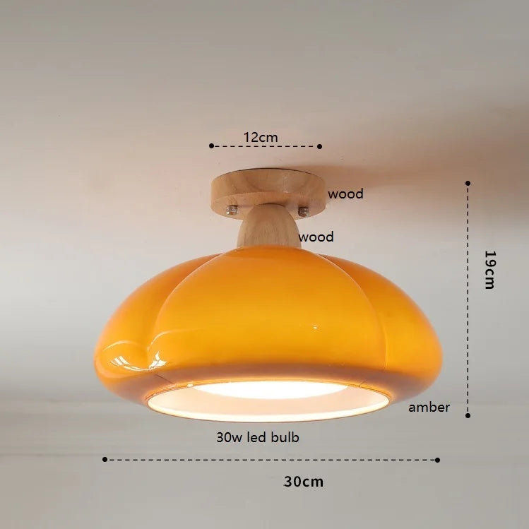 suspension citrouille verre led style japonais vintage bois - vue 14 sur 15