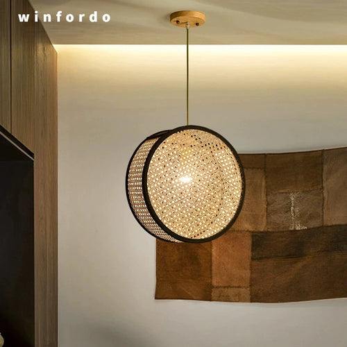 2024 Japanese style Quiet Wind Restaurant Bar, Restaurant Island, Homestay Bedhead Vine Weaving Art Pendant Light - vue 2 sur 9