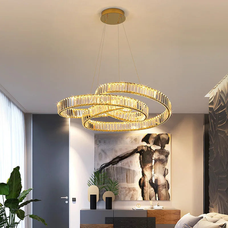 Postmodernisme moderne luxe minimaliste nordique cristal LED lustre pour salon Villa décoration de la maison anneau circulaire