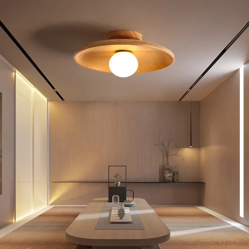 Lustre plafond led bois moderne