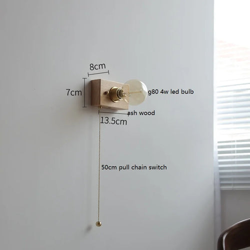 Applique murale vintage japonaise en bois et cuivre avec interrupteur à chaîne - vue 11 sur 17