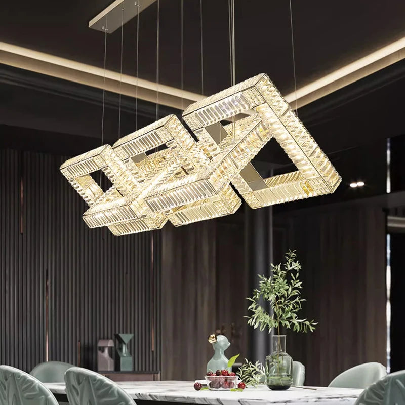 Lustre design cristal doré carré moderne