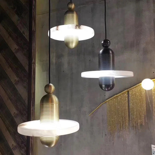 lampe led suspendue en marbre et aluminium avec cordon réglable - vue 4 sur 14
