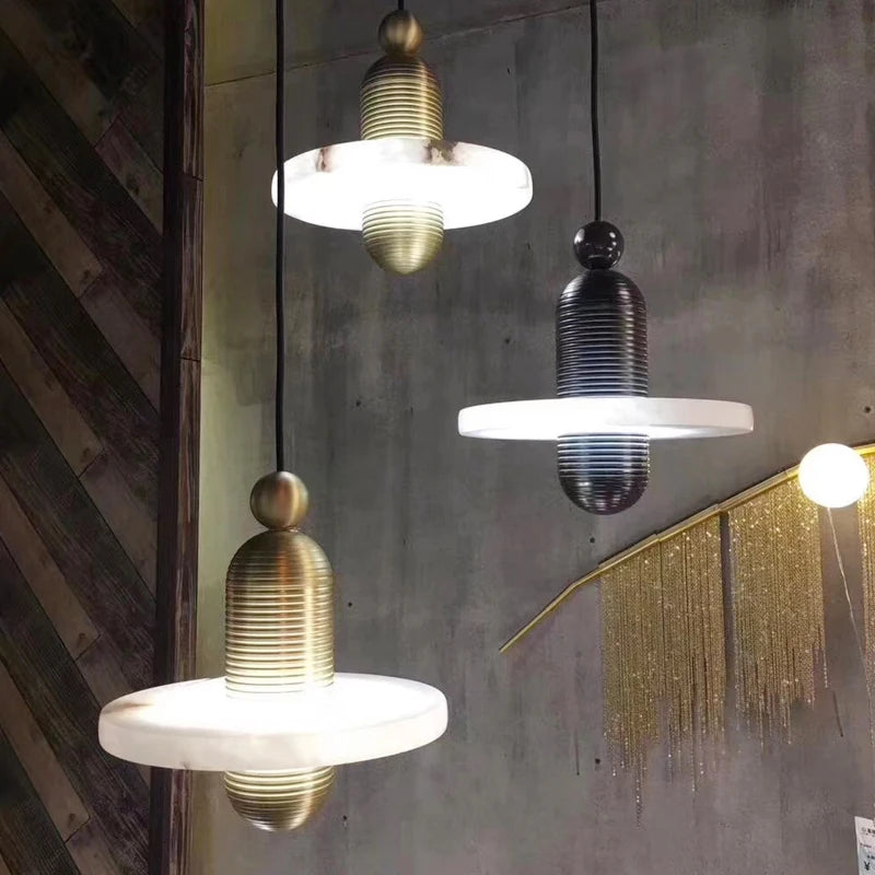 lampe led suspendue en marbre et aluminium avec cordon réglable - vue 4 sur 14